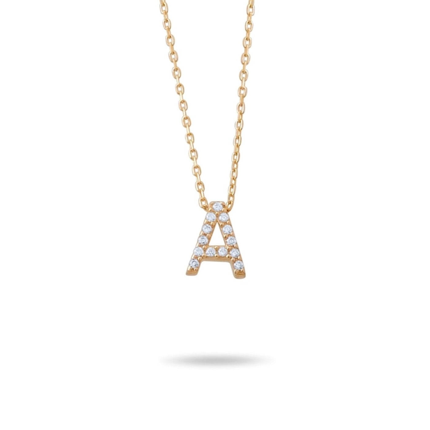 14ct Gold A Initial Necklace, Cubic Zirconia Personalised Pendant, Alphabet Letter Jewellery, Hallmarked - Kolié