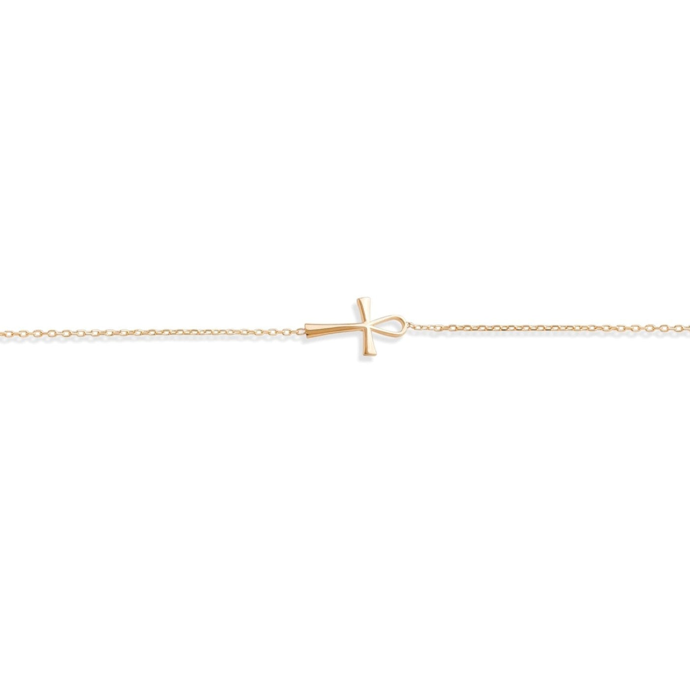 14ct Gold Ankh Symbol Bracelet, Egyptian Cross Jewellery, Hallmarked Adjustable Chain 18+2cm - Kolié