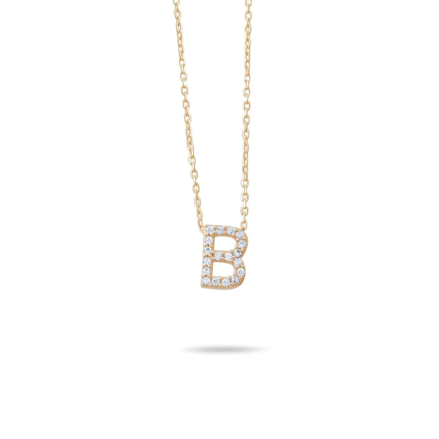 14ct Gold B Initial Necklace, Cubic Zirconia Personalised Pendant, Alphabet Letter Jewellery, Hallmarked - Kolié