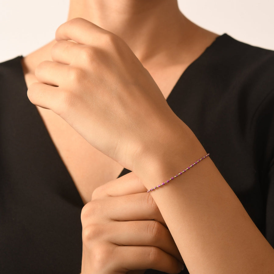 14ct Gold Beaded Bracelet with Red, Green, Blue, and Purple Stones | Minimalist Bracelet - Kolié