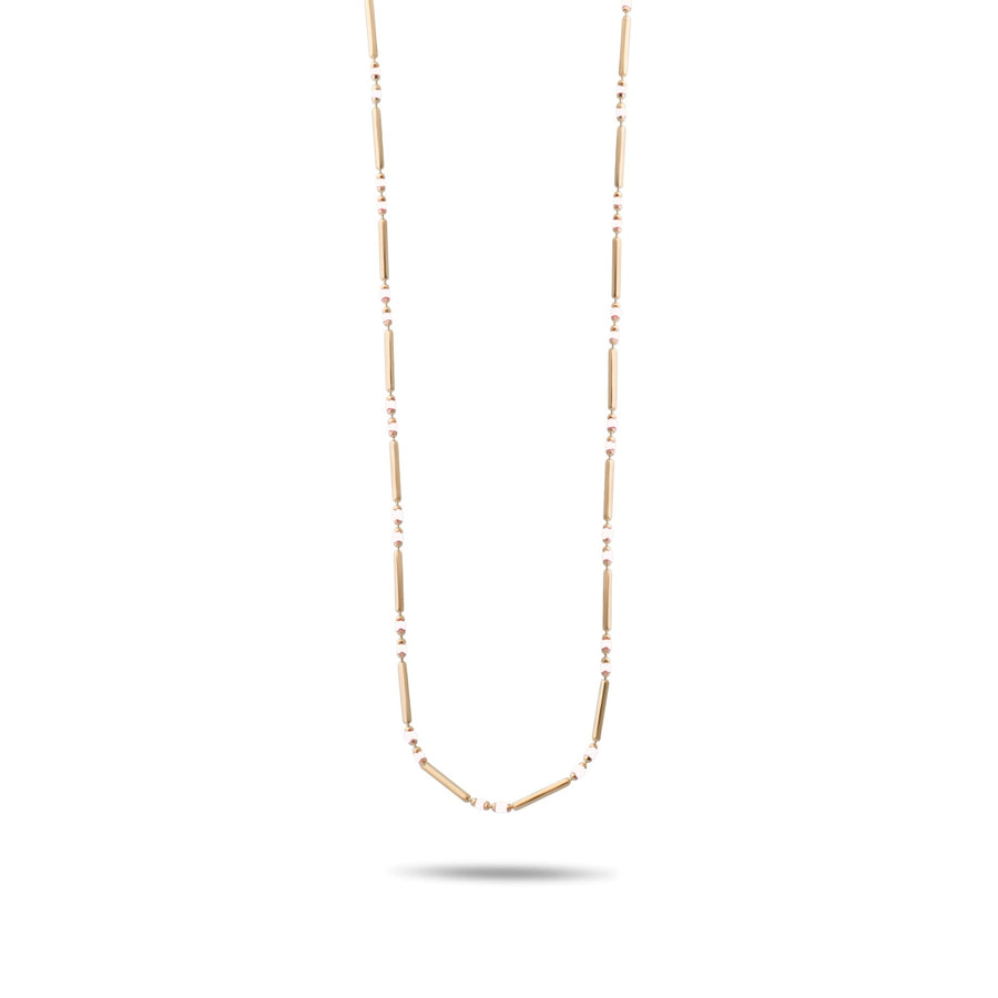 14ct Gold Beaded Necklace with Red/White Gemstones | Minimalist Hallmarked Necklace | Elegant Gift for Her - Kolié