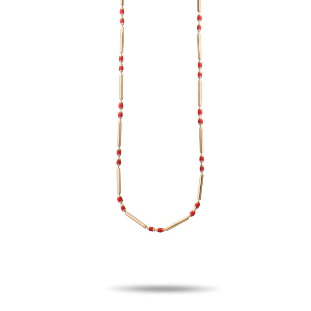 14ct Gold Beaded Necklace with Red/White Gemstones | Minimalist Hallmarked Necklace | Elegant Gift for Her - Kolié