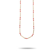 14ct Gold Beaded Necklace with Red/White Gemstones | Minimalist Hallmarked Necklace | Elegant Gift for Her - Kolié