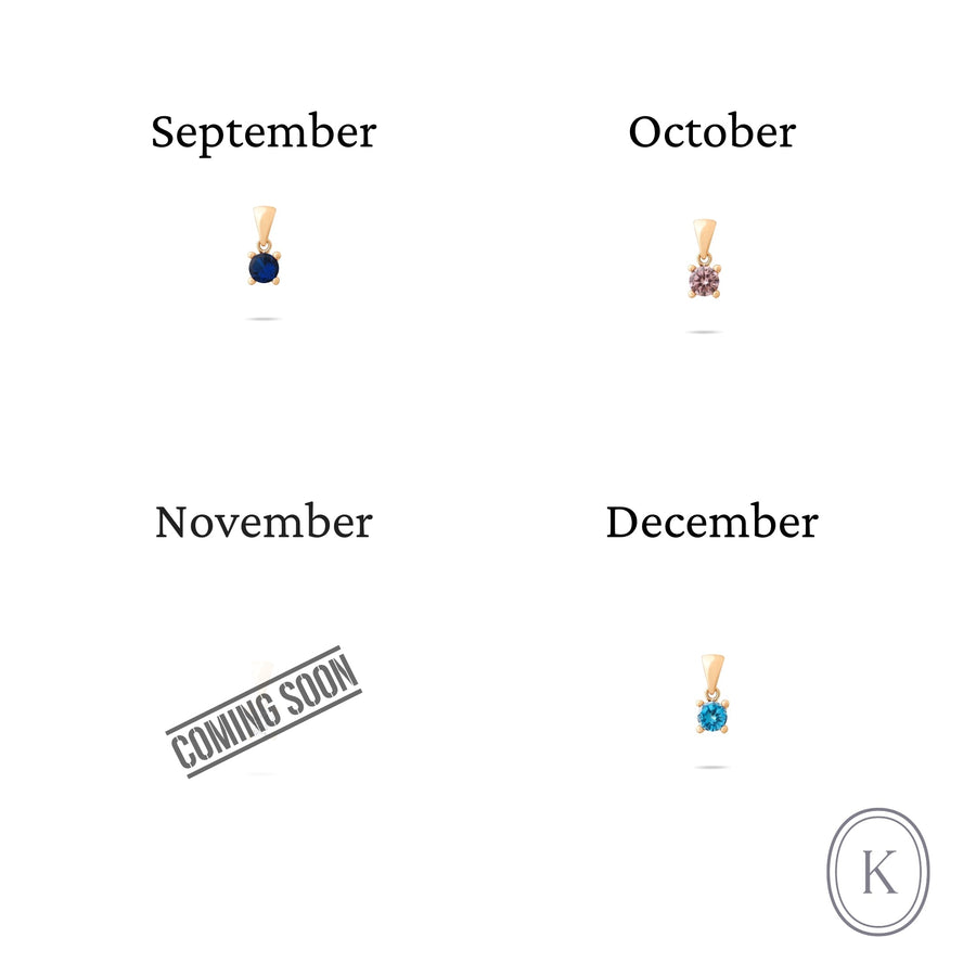 14ct Gold Birthstone Pendant Necklace, Tiny Cubic Zirconia Charm, Personalised Gift for Her - Kolié