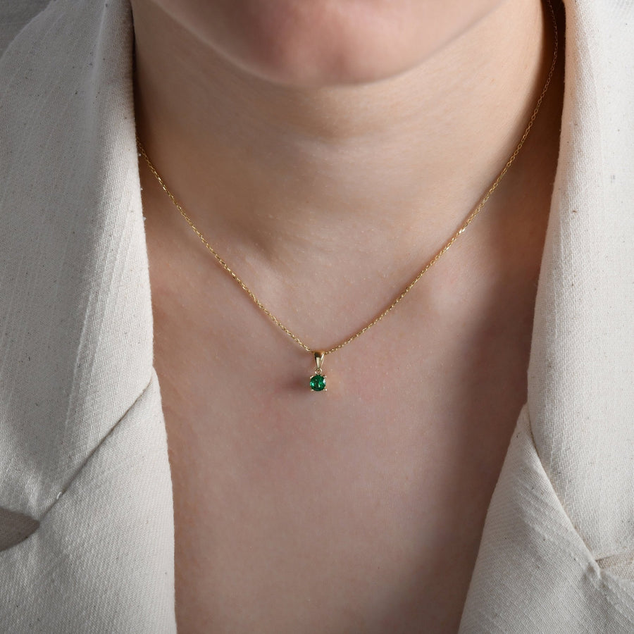 14ct Gold Birthstone Pendant Necklace, Tiny Cubic Zirconia Charm, Personalised Gift for Her - Kolié