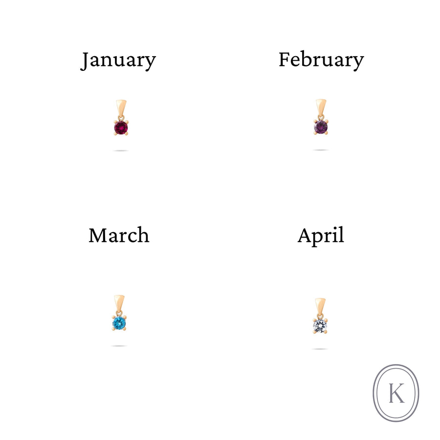 14ct Gold Birthstone Pendant Necklace, Tiny Cubic Zirconia Charm, Personalised Gift for Her - Kolié