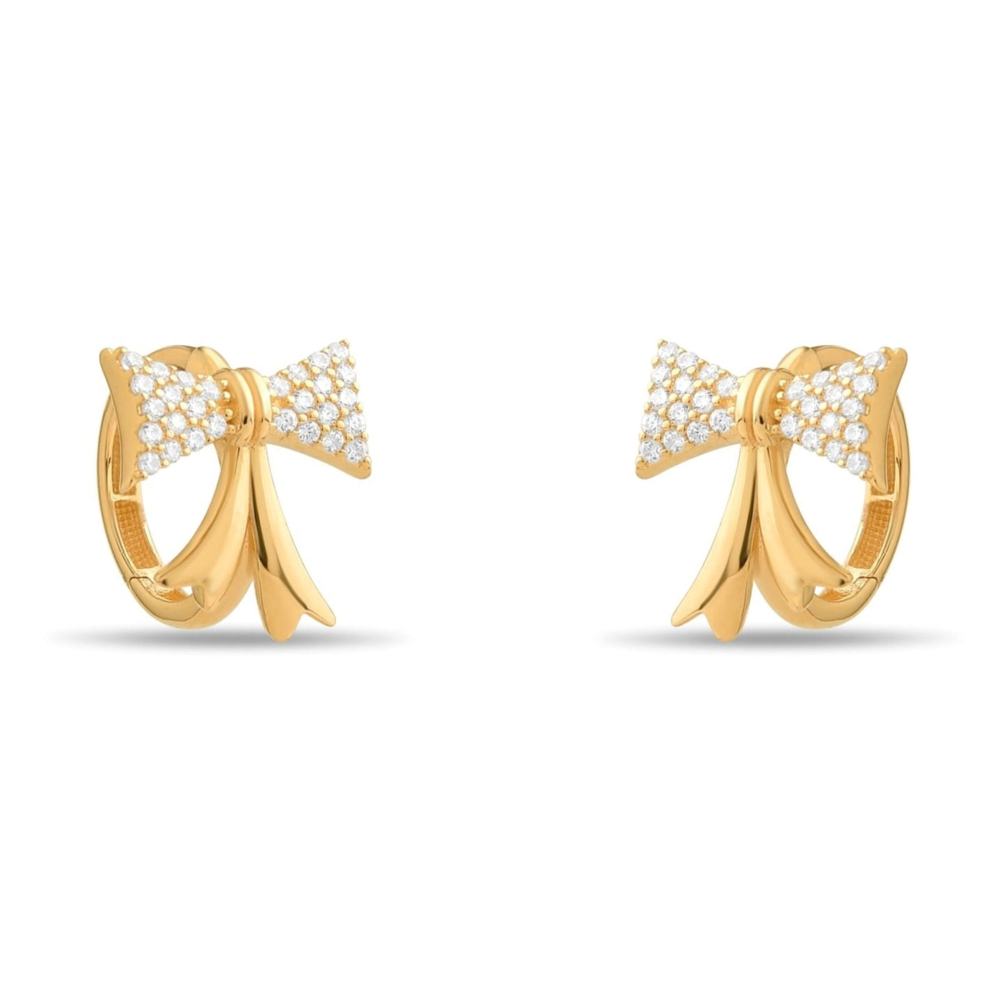 14ct Gold Bow Hoop Earrings with Cubic Zirconia, Dainty Bow Earrings for Women, Elegant and Feminine Jewellery, Gift for Her - Kolié