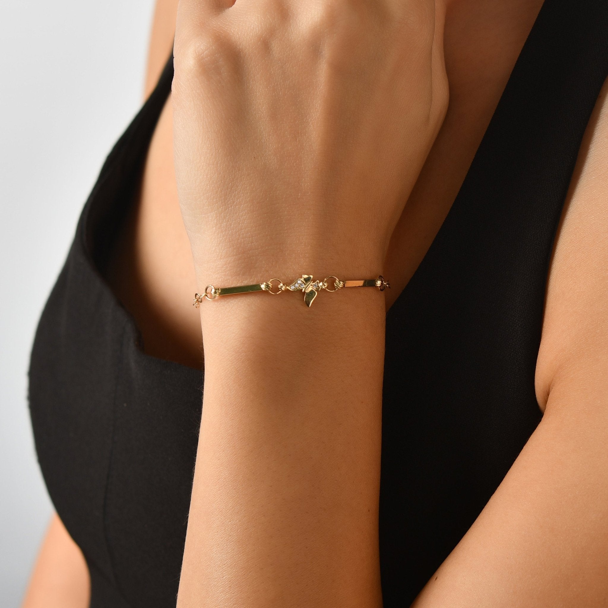 14ct Gold Bracelet with Cubic Zirconia – Elegant 14 Carat Gold Chain Bracelet with Sparkling Stones, Adjustable Length, Perfect Gift for Women - Kolié