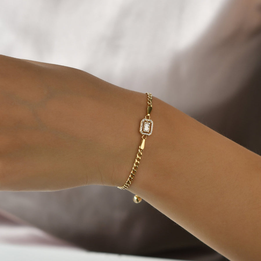 14ct Gold Bracelet with Emerald - Cut Cubic Zirconia for Women | Elegant Gold Chain | Adjustable Fine Jewellery - Kolié