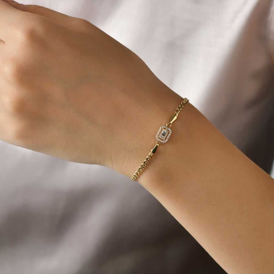 14ct Gold Bracelet with Emerald - Cut Cubic Zirconia for Women | Elegant Gold Chain | Adjustable Fine Jewellery - Kolié