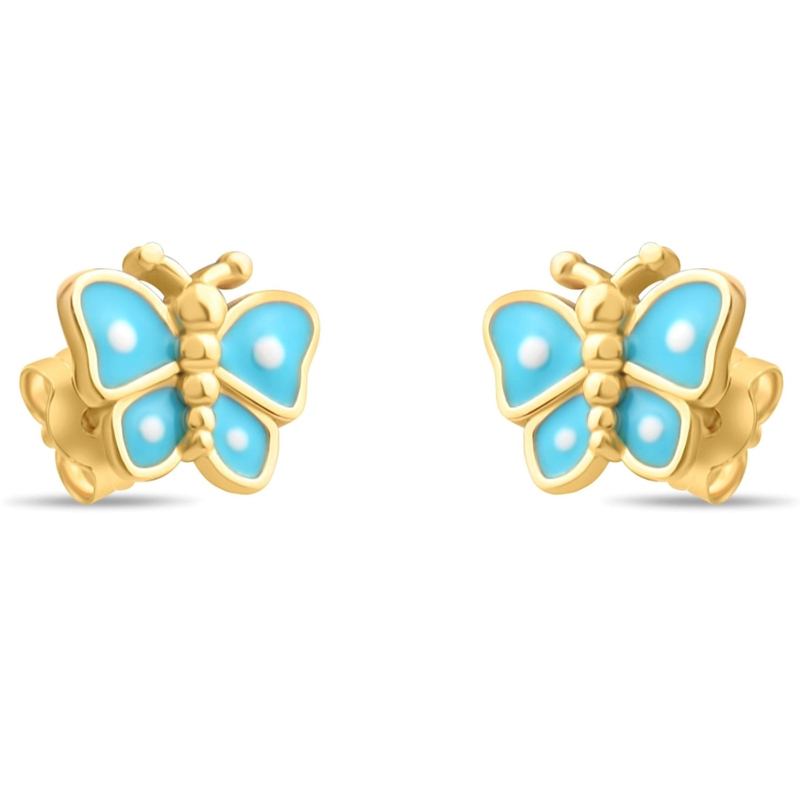 14ct Gold Butterfly Earrings with Blue Enamel – Whimsical Stud Earrings for Children - Kolié