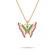 14ct Gold Butterfly Pendant, Multicolour Cubic Zirconia Statement Necklace, Hallmarked Large Gold Pendant Only - Kolié