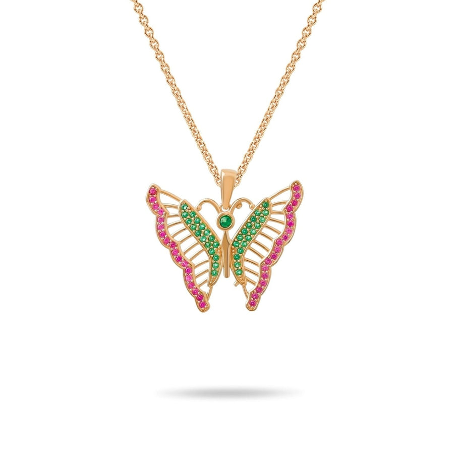 14ct Gold Butterfly Pendant, Multicolour Cubic Zirconia Statement Necklace, Hallmarked Large Gold Pendant Only - Kolié