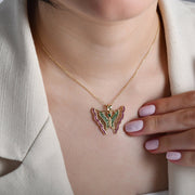 14ct Gold Butterfly Pendant, Multicolour Cubic Zirconia Statement Necklace, Hallmarked Large Gold Pendant Only - Kolié