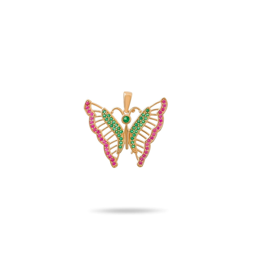 14ct Gold Butterfly Pendant, Multicolour Cubic Zirconia Statement Necklace, Hallmarked Large Gold Pendant Only - Kolié