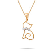 14ct Gold Cat Pendant – Elegant Jewellery for Women, Teens & Kids | White Gold Bow & Cubic Zirconia | Perfect Gift for Christmas, New Year & Birthday - Pendant Only - Kolié