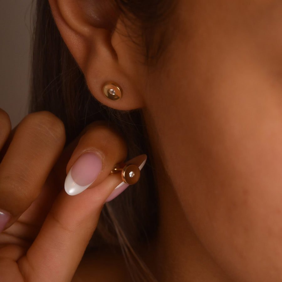 14ct Gold Circle Stud Earrings | Dainty Cubic Zirconia Studs | Kolié - Kolié Fine Jewellery