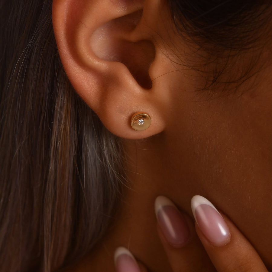 14ct Gold Circle Stud Earrings | Dainty Cubic Zirconia Studs | Kolié - Kolié Fine Jewellery