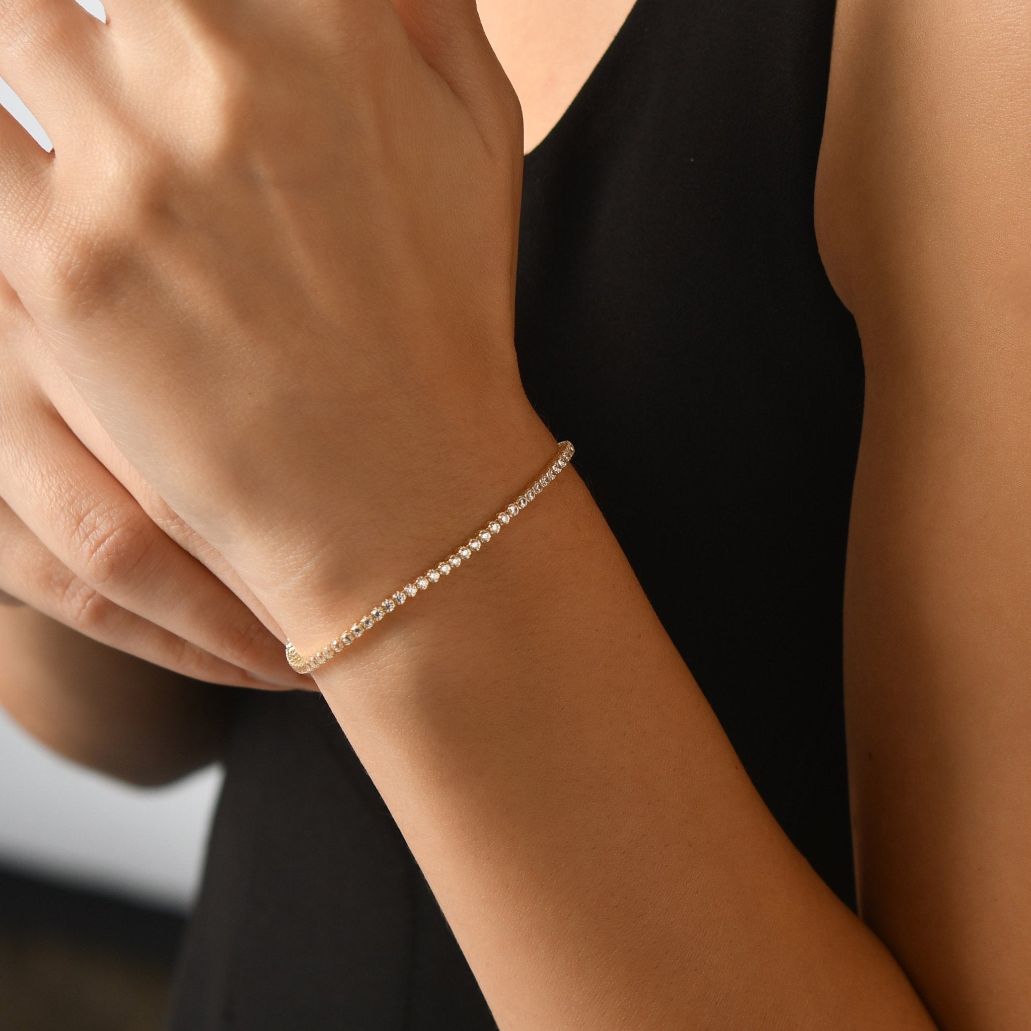 14ct Gold Clear Cubic Zirconia Tennis Bracelet for Women – Elegant 14 Carat Gold Bracelet, Perfect Gift for Her - Kolié