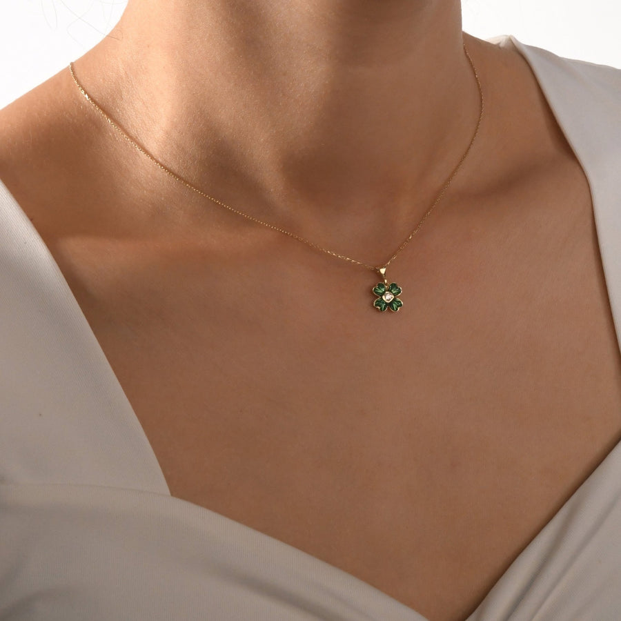 14ct Gold Clover Pendant for Girls worn by model