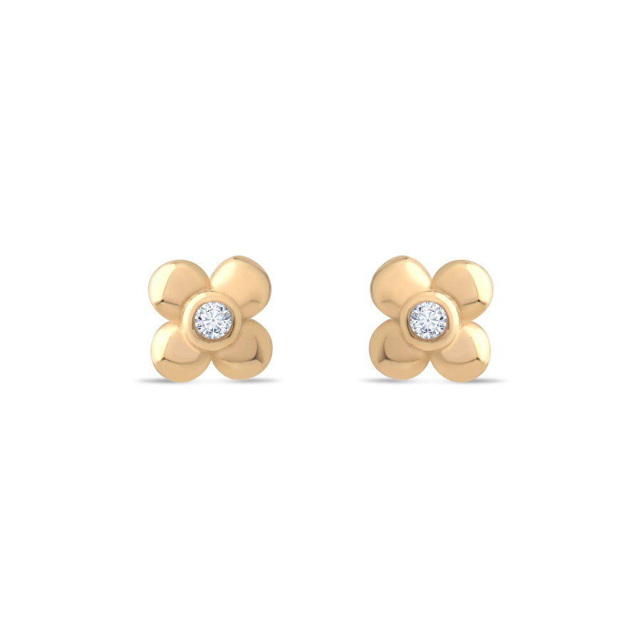 14ct Gold Clover Stud Earrings | Dainty CZ Lucky Studs | Kolié - Kolié Fine Jewellery