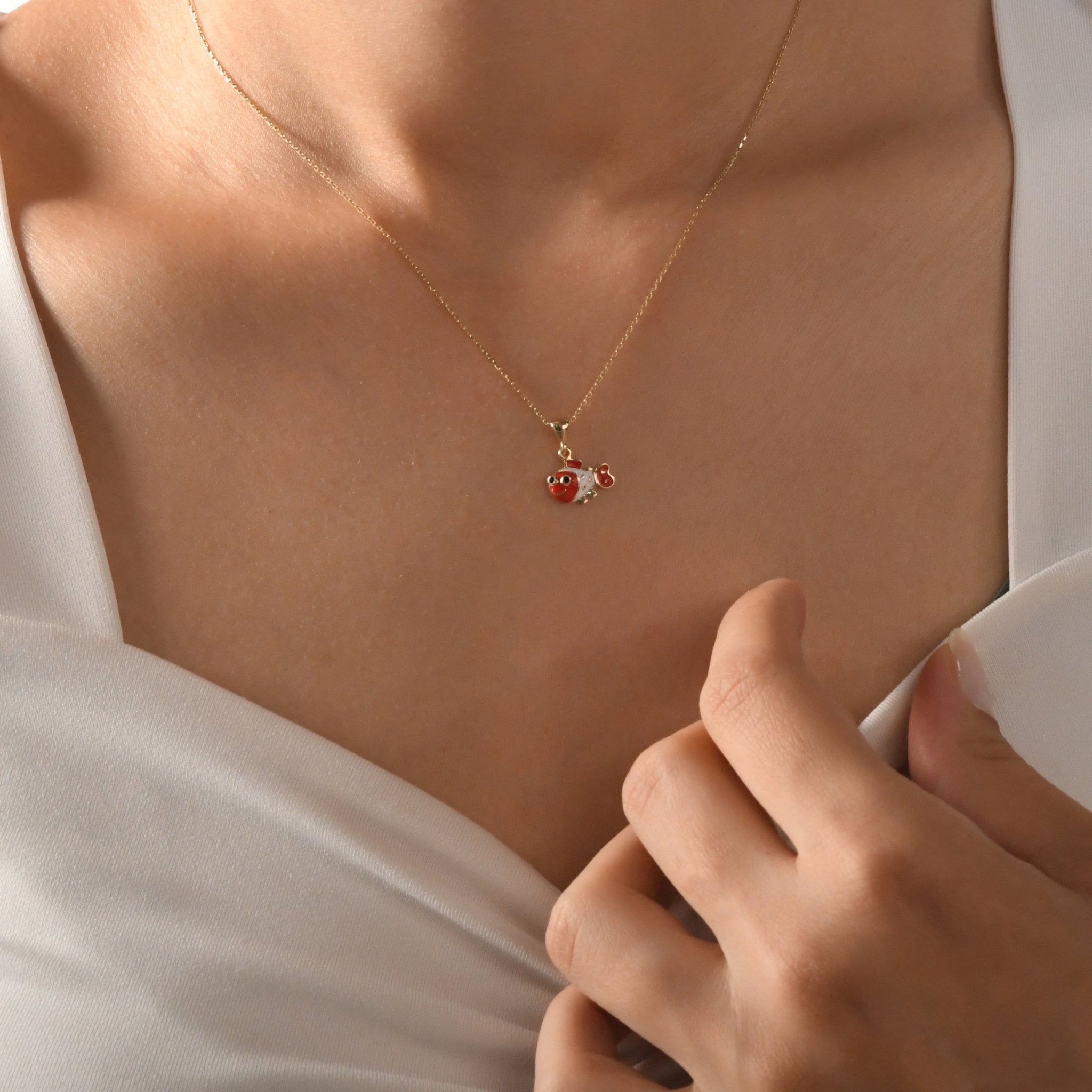 14ct Gold Clownfish Pendant for Girls | Red Enamel Charm | Pendant Only - Kolié