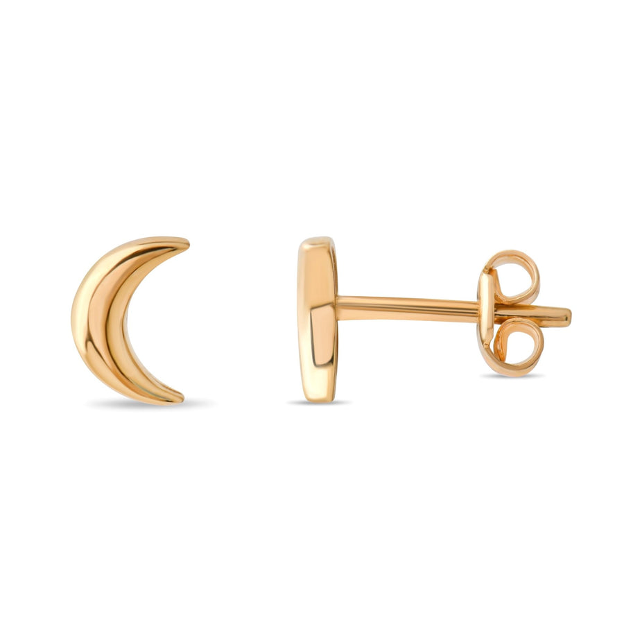 14ct Gold Crescent Moon Stud Earrings | Dainty Lunar Studs | Kolié - Kolié Fine Jewellery