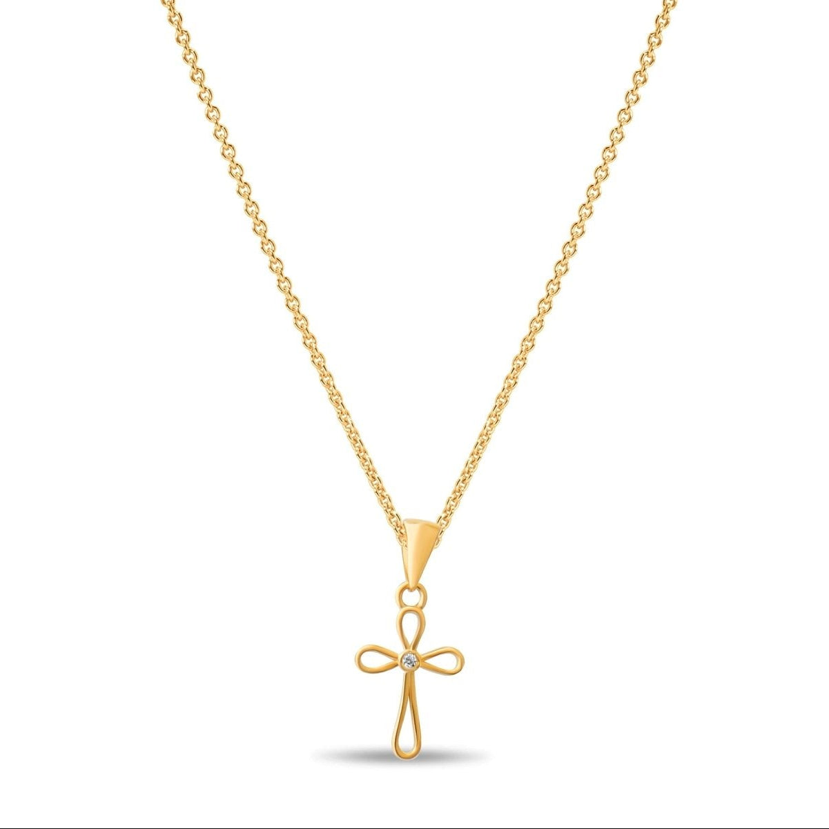 14ct Gold Cross Pendant with Cubic Zirconia – Delicate Religious Necklace - Pendant Only - Kolié