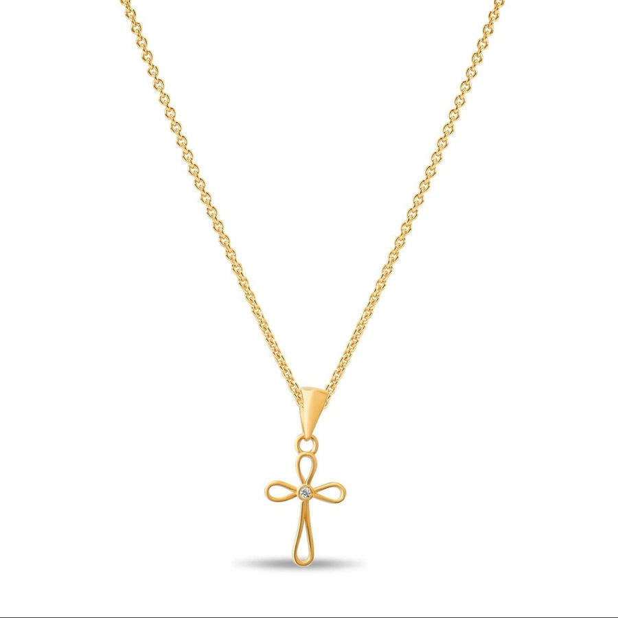14ct Gold Cross Pendant with Cubic Zirconia – Delicate Religious Necklace - Pendant Only - Kolié