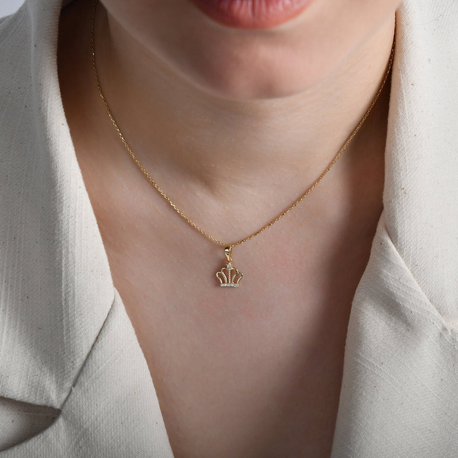 14ct Gold Crown Pendant with Cubic Zirconia – Royal Elegance for Women - Pendant Only - Kolié