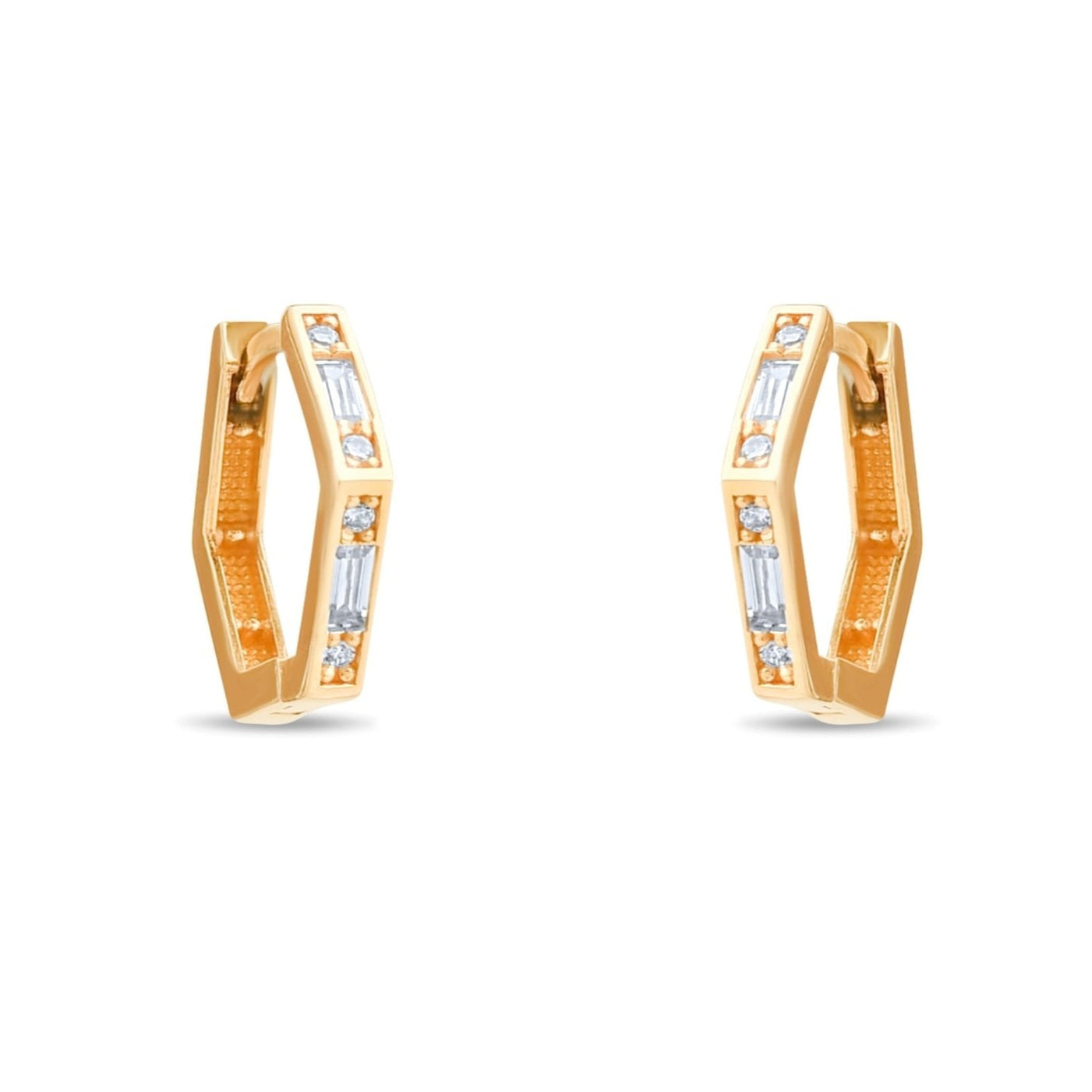 14ct Gold Cubic Zirconia Hexagon Hoop Earrings for Women | Minimalist Geometric Gold Huggie Hoops | Dainty Everyday Jewellery Gift - Kolié