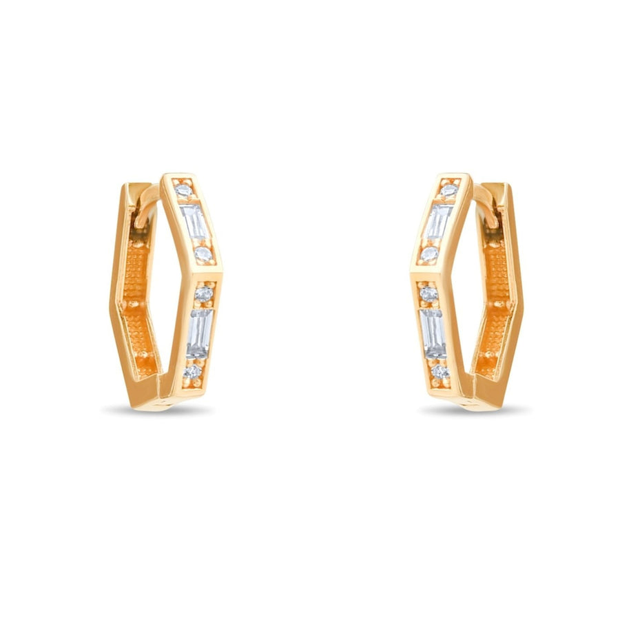 14ct Gold Cubic Zirconia Hexagon Hoop Earrings for Women | Minimalist Geometric Gold Huggie Hoops | Dainty Everyday Jewellery Gift - Kolié