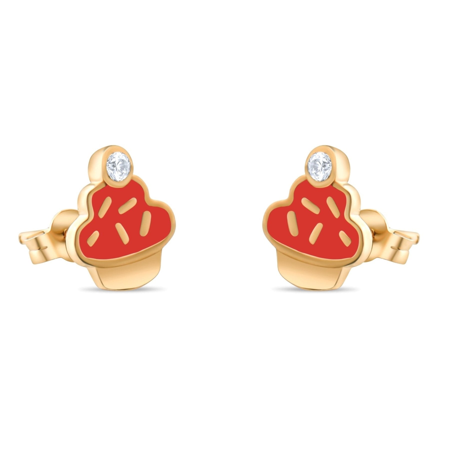 14ct Gold Cupcake Earrings with Enamel – Fun Stud Earrings for Children - Kolié