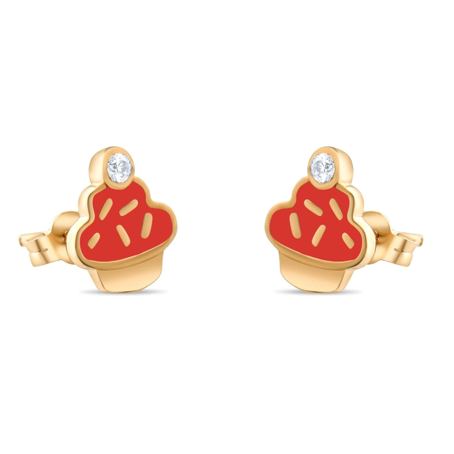 14ct Gold Cupcake Earrings with Enamel – Fun Stud Earrings for Children - Kolié