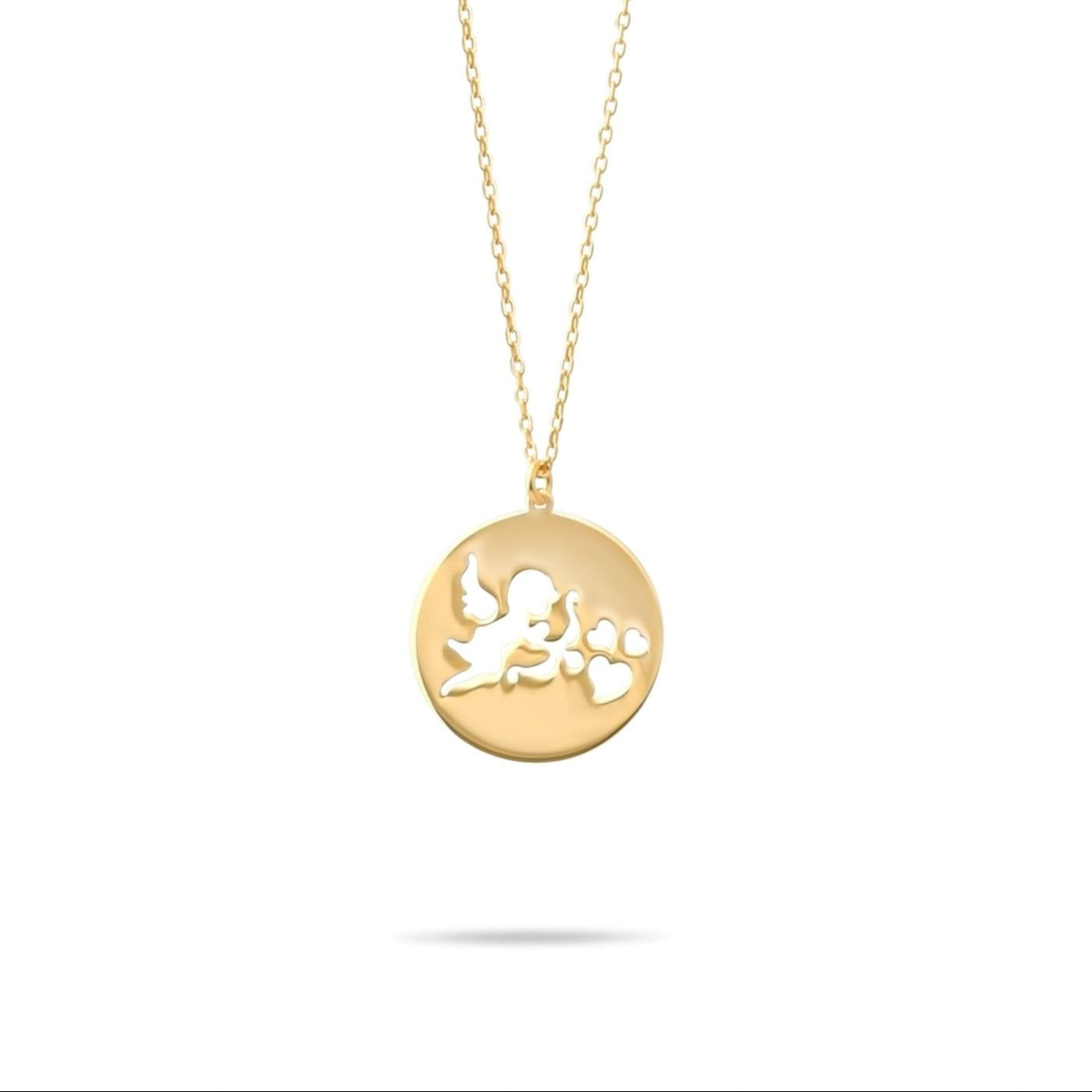 14ct Gold Cupid Pendant Necklace – Hallmarked by Edinburgh Assay Office – Romantic Jewellery Gift for Women - Kolié