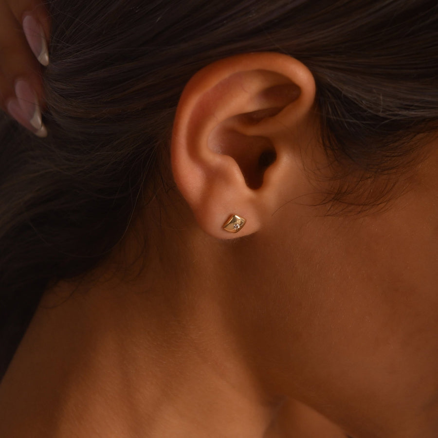 14ct Gold Cushion Stud Earrings | Dainty Cubic Zirconia Studs | Kolié - Kolié Fine Jewellery