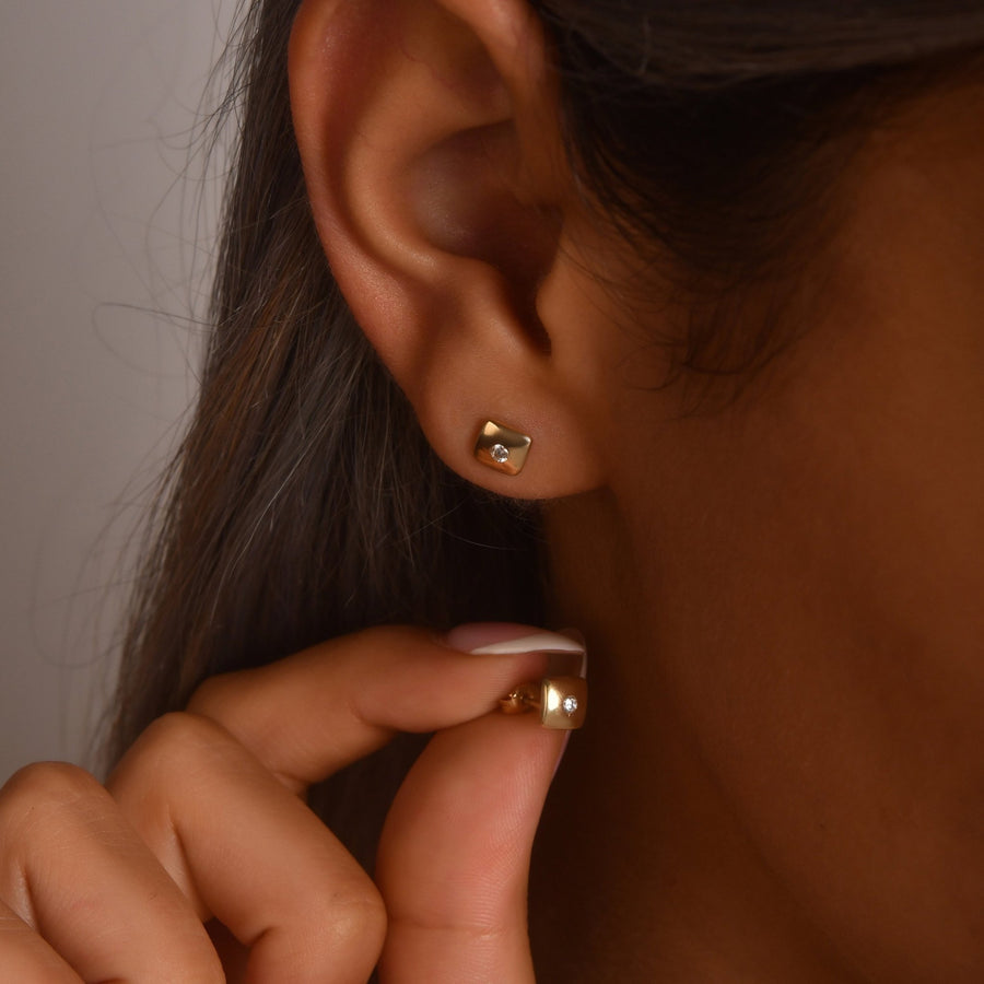 14ct Gold Cushion Stud Earrings | Dainty Cubic Zirconia Studs | Kolié - Kolié Fine Jewellery