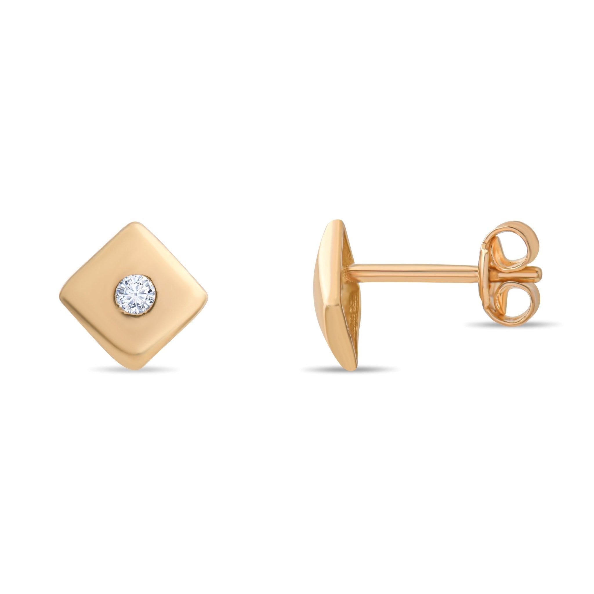 14ct Gold Cushion Stud Earrings | Dainty Cubic Zirconia Studs | Kolié - Kolié Fine Jewellery
