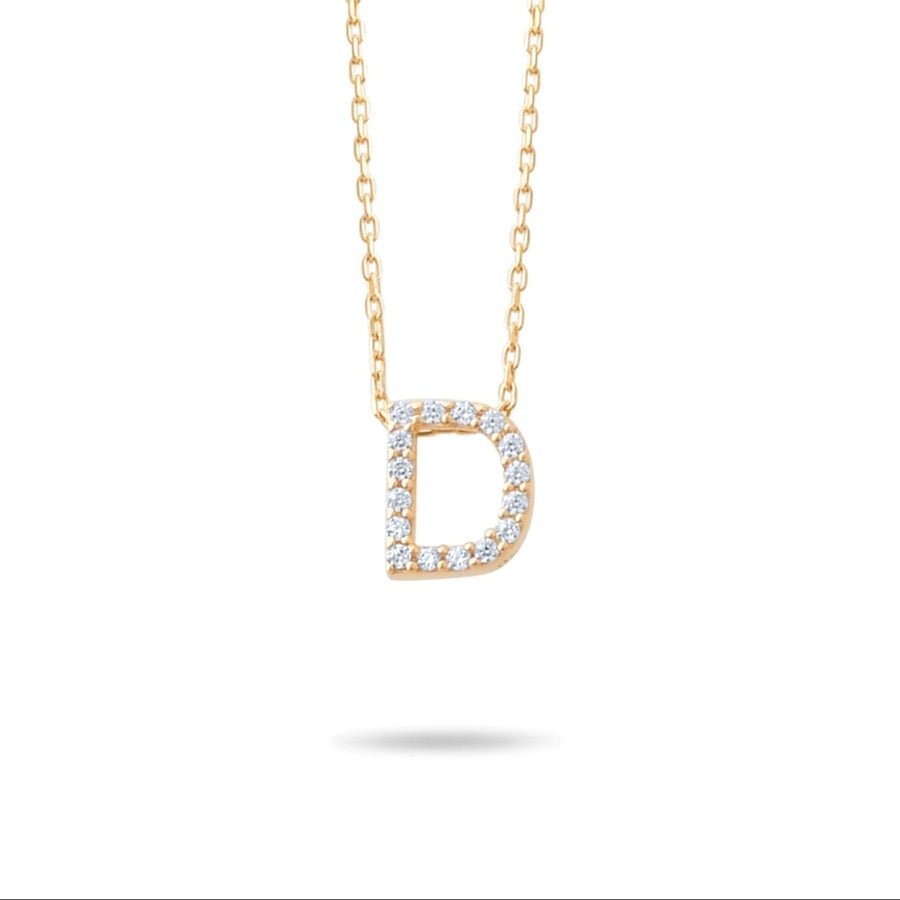 14ct Gold D Initial Necklace, Cubic Zirconia Personalised Pendant, Alphabet Letter Jewellery, Hallmarked - Kolié