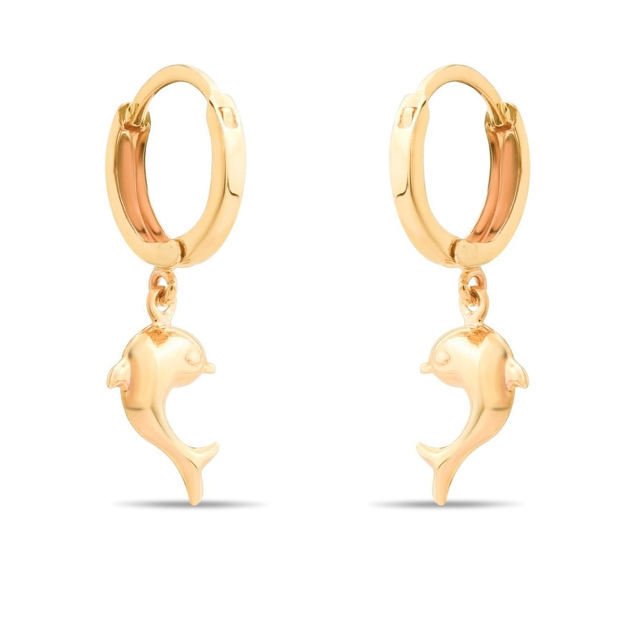 14ct Gold Dolphin Hoop Earrings for Women | Elegant 14K Gold Huggie Hoops | Gift for Her - Kolié