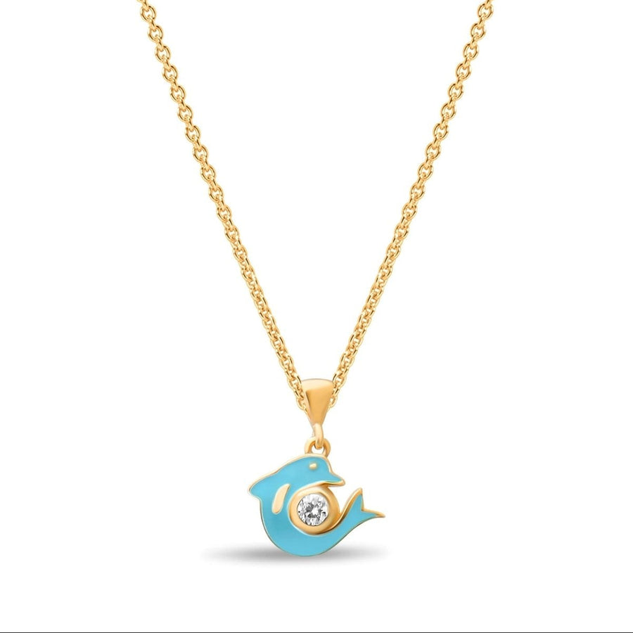 14ct Gold Dolphin Pendant with Blue Enamel - Pendant Only - Kolié