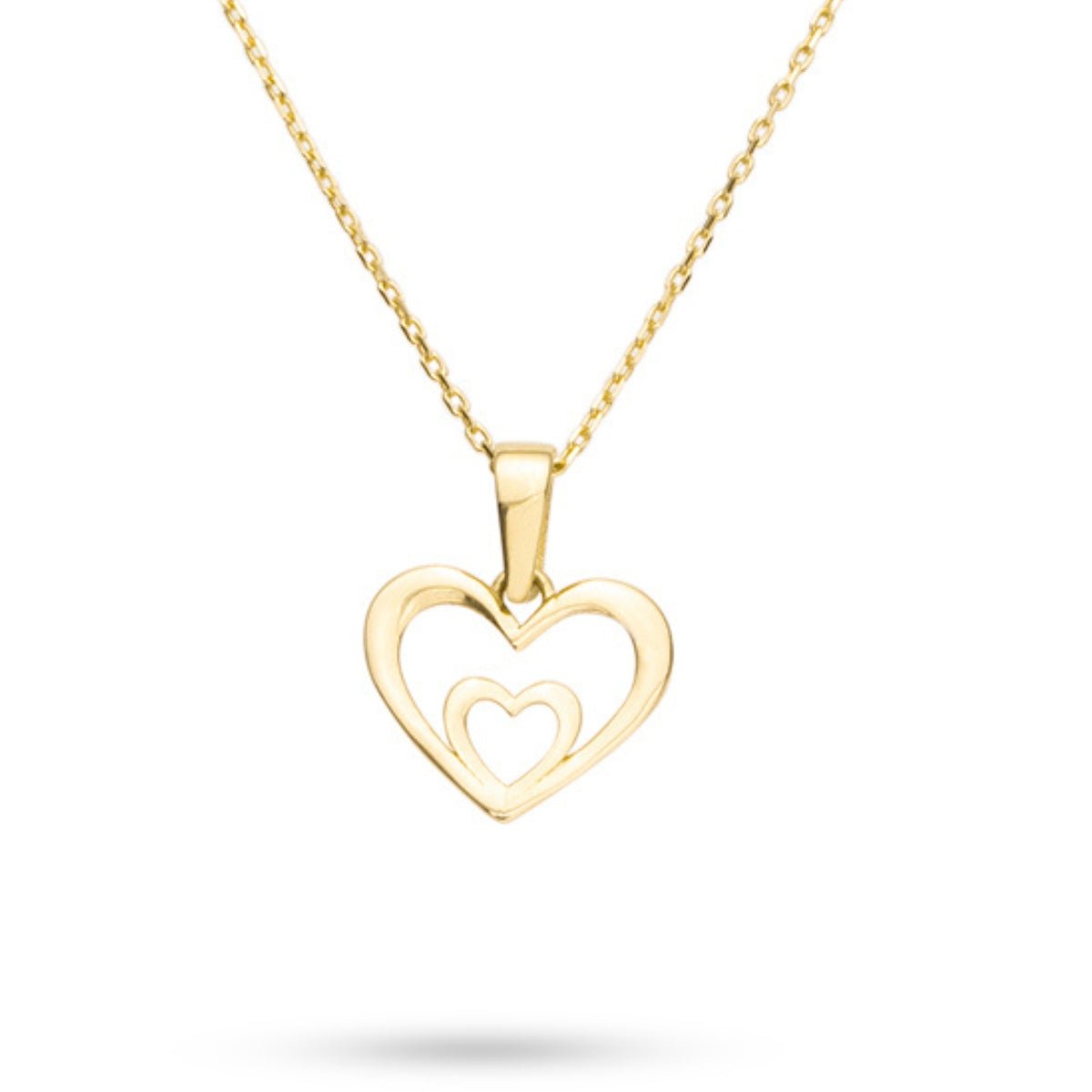 14ct Gold Double Heart Pendant • Solid Gold Heart Charm • Minimalist 14ct Gold Pendant • Real Yellow Gold Jewellery • Openwork Love Token Charm - Kolié Fine Jewellery