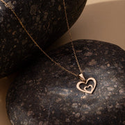 14ct Gold Double Heart Pendant • Solid Gold Heart Charm • Minimalist 14ct Gold Pendant • Real Yellow Gold Jewellery • Openwork Love Token Charm - Kolié Fine Jewellery