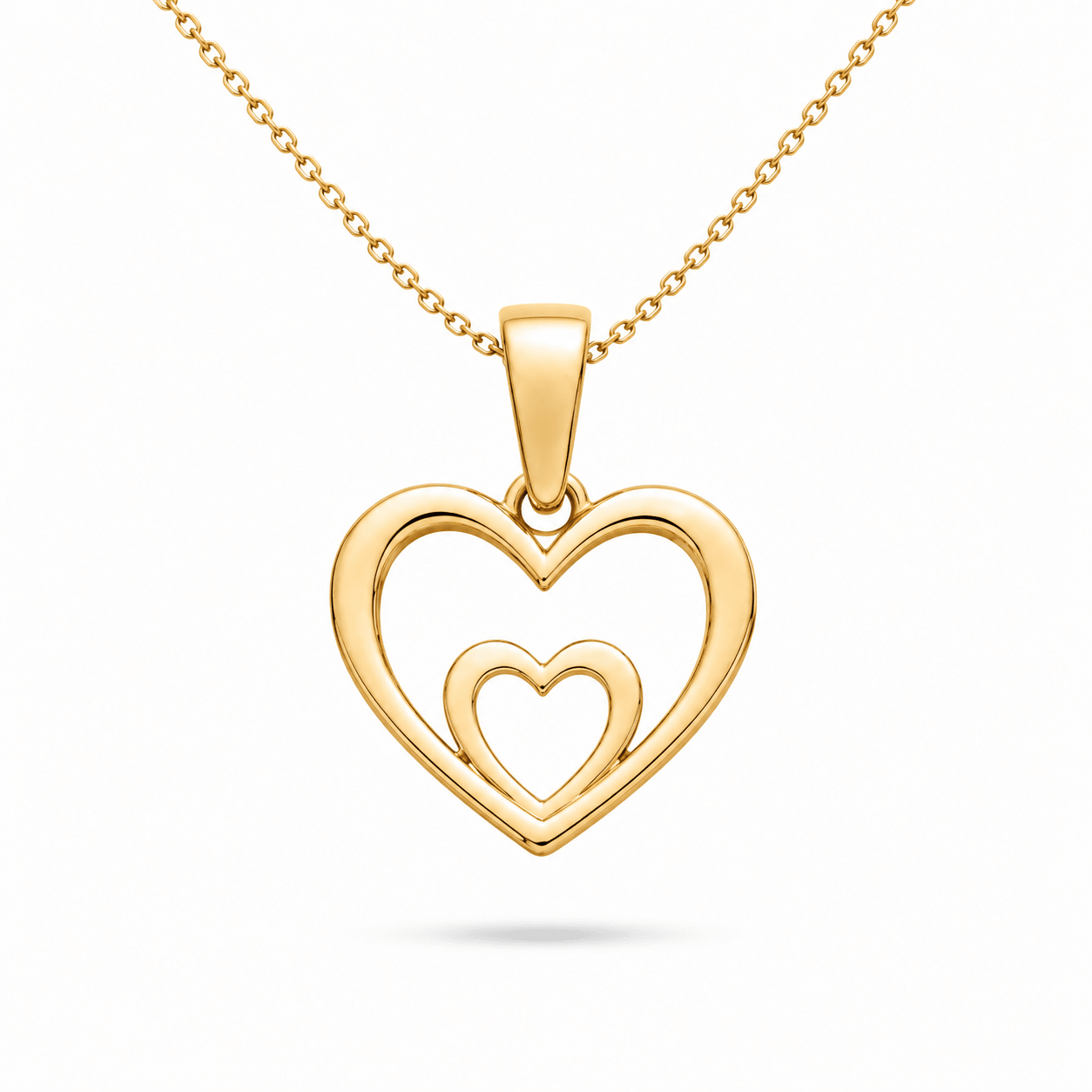 14ct Gold Double Heart Pendant • Solid Gold Heart Charm • Minimalist 14ct Gold Pendant • Real Yellow Gold Jewellery • Openwork Love Token Charm - Kolié Fine Jewellery