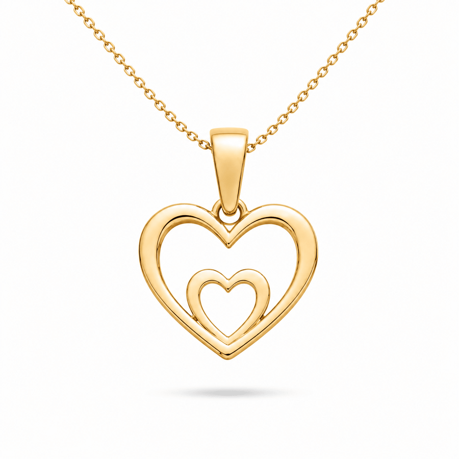 14ct Gold Double Heart Pendant • Solid Gold Heart Charm • Minimalist 14ct Gold Pendant • Real Yellow Gold Jewellery • Openwork Love Token Charm - Kolié Fine Jewellery