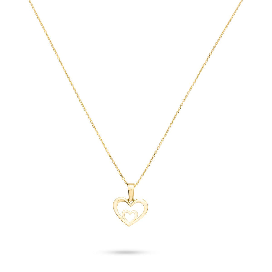 14ct Gold Double Heart Pendant • Solid Gold Heart Charm • Minimalist 14ct Gold Pendant • Real Yellow Gold Jewellery • Openwork Love Token Charm - Kolié Fine Jewellery