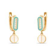 14ct Gold Drop Earrings with Cubic Zirconia and Enamel, Geometric Dangle Earrings for Women, Modern Jewellery, Gift for Her - Kolié