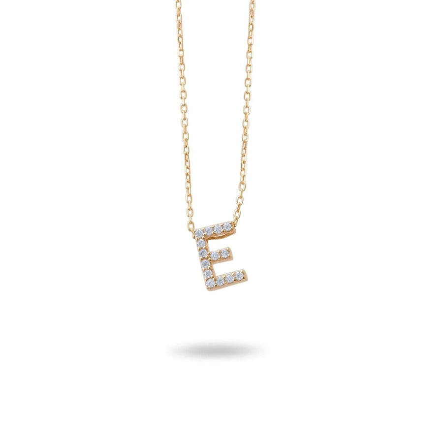 14ct Gold E Initial Necklace, Cubic Zirconia Personalised Pendant, Alphabet Letter Jewellery, Hallmarked - Kolié