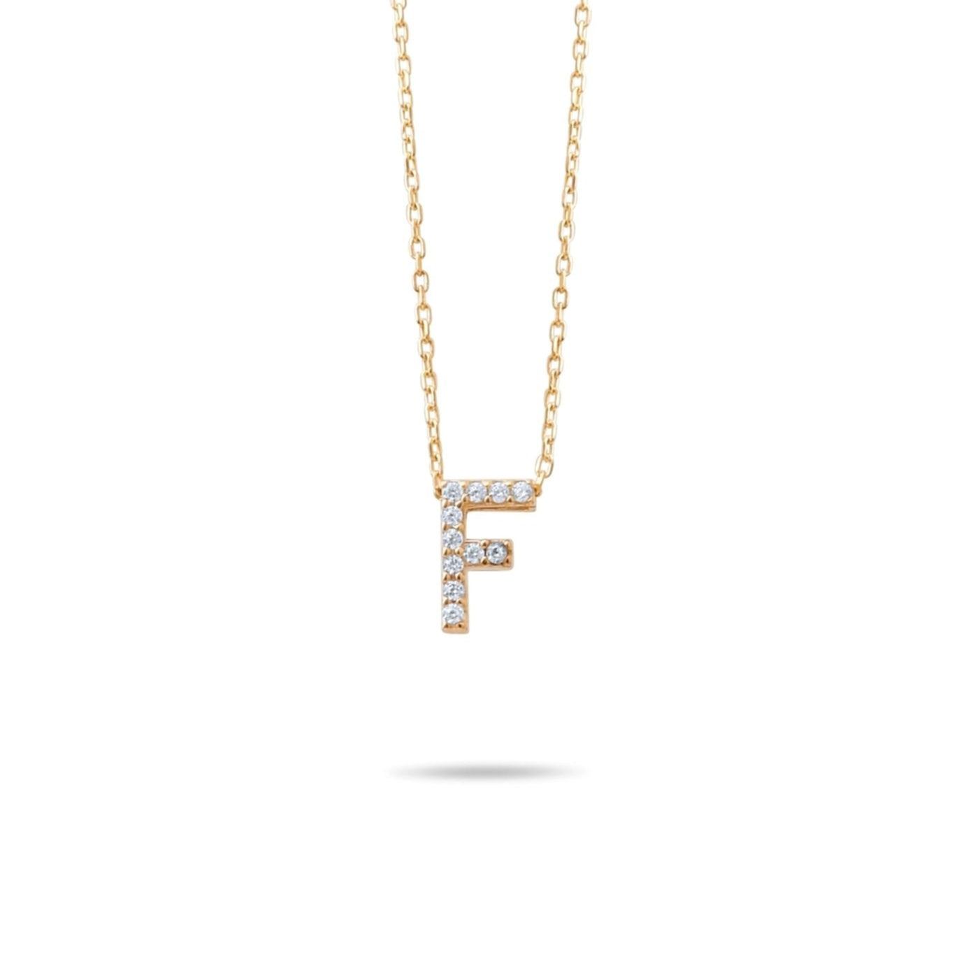 14ct Gold F Initial Necklace, Cubic Zirconia Personalised Pendant, Alphabet Letter Jewellery, Hallmarked - Kolié