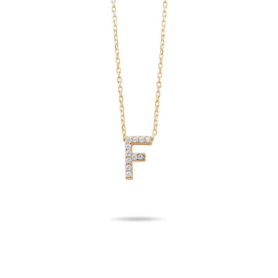 14ct Gold F Initial Necklace, Cubic Zirconia Personalised Pendant, Alphabet Letter Jewellery, Hallmarked - Kolié